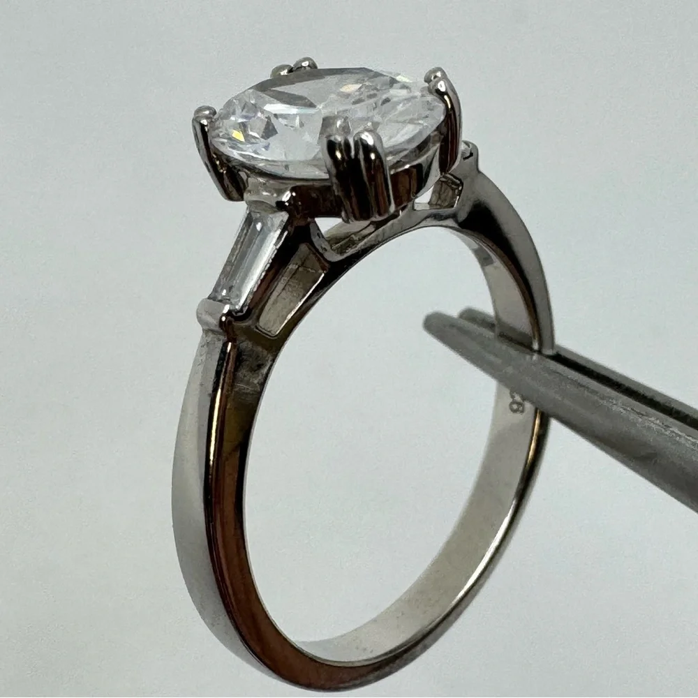 Sterling Silver CZ Double Band Engagement Style Ring Size 7 New